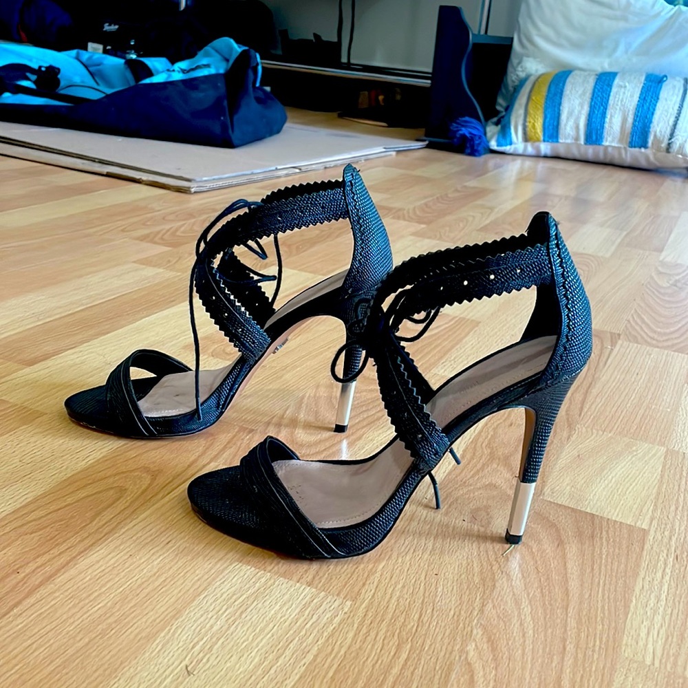 Lightly worn lace up black heels